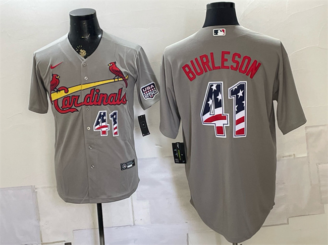 Men's St. Louis Cardinals #41 Alec Burleson Grey USA 250 Fourth of July Stitched Baseball Jersey